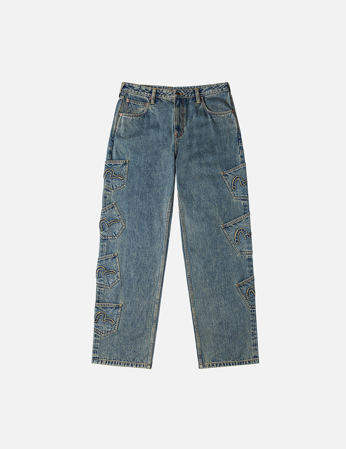 EVISU X F-LAGSTUF-F Dirty Washed and Embroideried Multi-Pocket Relax Fit Denim Jeans